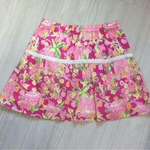 EUC. Girls 10. Lilly Pulitzer “pink umbrella” floral print skirt, white trim